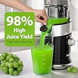 Juicer Machines, Aeitto Cold Press Juicer,4.9" Wide Mouth Fits for Whole Fruits and Vegetables, Slow Masticating Juicer Easy to Clean, High Juice Yield,Black