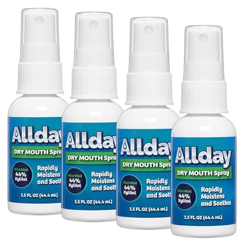 Allday Dry Mouth Spray - Maximum Strength Xylitol, Fast Acting, Long Lasting, Non-Acidic (Pack of 4)
