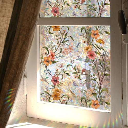 WBQMUNY Stained Glass Window Film,Window Privacy Films,Rainbow Glass Decals Stickers for Home Anti UV17.7" x 43.3"
