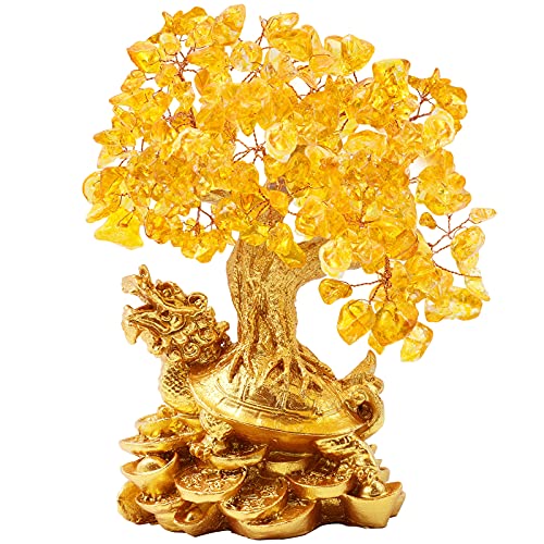 Bwinka Dragon Turtle Feng Shui Crystal Fortune Money Tree Bonsai Decoration Ornament for Bringing Wealth, Luck, Prosperity, Success，7.3inch