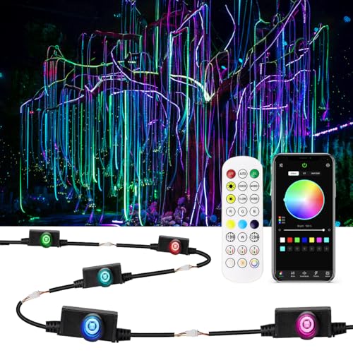 AZIMOM 1600pcs Fiber Optic Hanging Light for Fiber Lighting Garden Tree Decor Exhibition Indoor Shop Bar Ceiling, 0.03in 8.2ft Optical Fiber Cable 8Pack Light Source Remote App Control Color Change