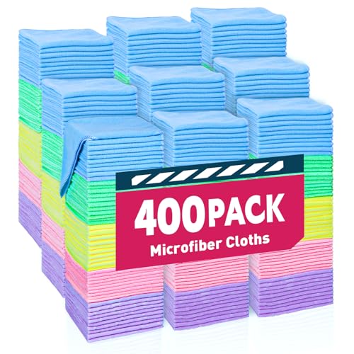 TEAWOO Microfiber Towels Bulk-400 Pack, Cleaning Cloths, Microfiber Towels for Cars, Cleaning Rags 5 Colors Assorted (12x12 inches)