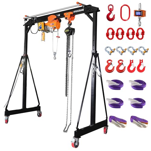 Adjustable Gantry Crane with Electrical Hoist and Electrical Trolley 2200 Lbs, Garage Crane 1T with Manual Hoist, Trolley, Scale, Sling, Shackle, Hook, Hammerlock Coupling, Shop Crane 120v, 1p, 60hz