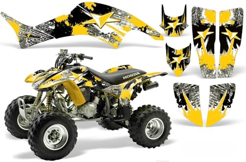 AMR Racing ATV Graphics Kit: Quad Stickers for Honda TRX 400EX (1999-2007), Featuring Street Star Design in Yellow, Transform Your Ride with New ATV Stickers!