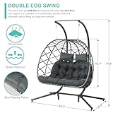 SWITTE Double Egg Swing Chair with Stand, 2 Person Outdoor Indoor Hammock Hanging Chair with Cushion for Patio Living Room 550 LBS Capacity-Dark Grey