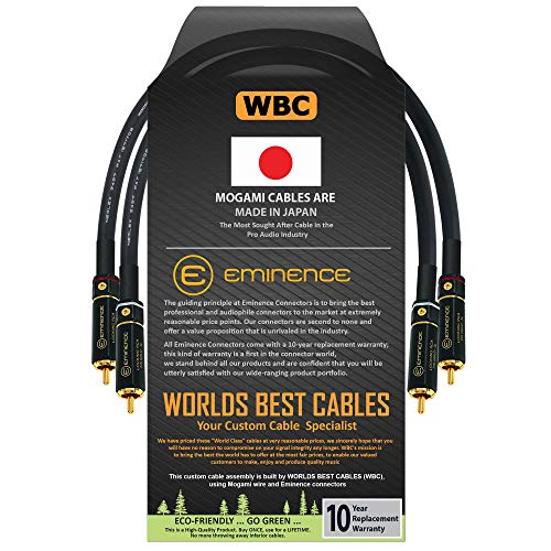 WORLDS BEST CABLES 1.5 Foot – Audiophile High-Definition Audio Interconnect Cable Pair Custom Made Using Mogami 2497 Wire and Eminence Gold Locking RCA Connectors