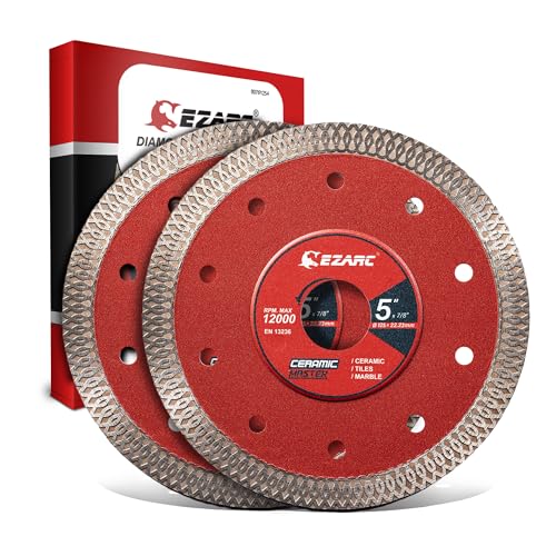 EZARC 5 inch Super Thin Diamond Blade, Diamond Saw Blades for Angle Grinder, 5" Tile Blade for Smooth Cutting Porcelain Ceramic Granite Marble Tile, 7/8"-20mm-5/8 Arbor (2-Pack)