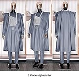 HD Grey Agbada for Men African Traditional Clothing Set Nigerian Man Embroidery Boubou Wedding Attire 3 Pieces Outfit 4XL