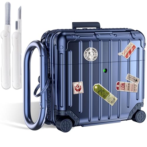 Filoto Compatible with Airpods 4 Case Cover 2024, Cute Fashion Suitcase Design for Airpods 4th Generation Case with Keychain/Cleaner Kit, Shockproof Protective Hard Case for Air pods 4 Gen(Blue)