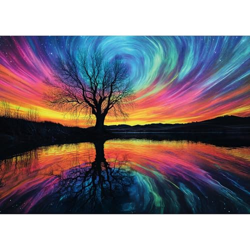 Puzzles for Adults 1000 Pieces - Tree of Life Aurora Jigsaw Puzzles 1000 Pieces - 1000 Piece Puzzles with Letters on Back - Hard Challenging 1000 Piece Puzzle - 27.6x20.5 inch, 1:1 Poster