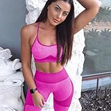 OLCHEE Women’s Workout Sets 2 Piece - Seamless Yoga Leggings and Cross-Strap Sports Bra Gym Outfits Activewear Matching Set - Pink Medium