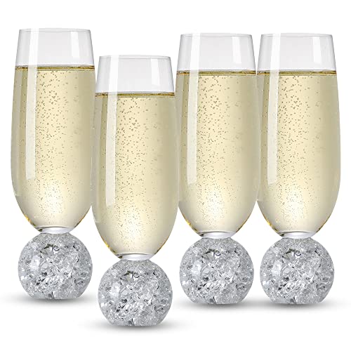 Hanjue Lead-free Crystal Champagne Glasses Set of 4, 7 Oz Clear Champagne Flutes - Ideal for Gifts,Parties, Wedding, Christmas - Long-lasting and Reusable Bar Glassware