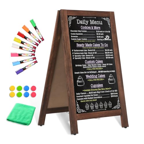 AMUSIGHT Wooden A-Frame Sign, Magnetic 40" x 20" Rustic Brown Chalk Board Sign Board, Double-Sided Sandwich Board Signs Outdoor, Chalkboard Easel, Menu Board for Restaurant, Business or Wedding