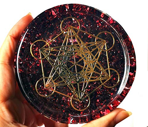 ZZYBIA LARGE 4" Garnet Crystals Metatron's Cube Merkaba Coaster Water Charging Plate Energy Dome