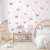 XUOIAYNB Pink Butterfly Wall Stickers,Butterflies with Plot Dots Vinyl Wall Decals, Removable Butterfly DIY Wall Art for Girl Bedroom Nursery Room Decor