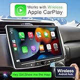 10 Inch Single Din Touchscreen Car Stereo with Wireless Carplay & Wireless Android Auto, Adjustable Android Car Radio with Live Rearview Backup Camera, Bluetooth AM/FM WiFi, GPS Navigation, 2+32G