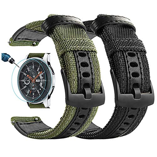 Maxjoy Bands Compatible for Galaxy Watch 46mm, Galaxy Watch 3 45mm, Gear S3 Frontier, Men Nylon 22mm Quick Release Replacement Strap, 2 Pack