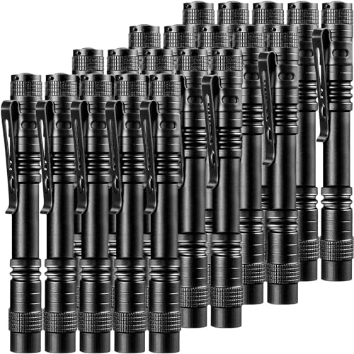 Beieverluck 20 Pack Pen Light Flashlight Mini Small Flashlight with Clip Waterproof LED Pocket Pen Flashlights for Camping, Inspection, Work, and Emergency(Large,Black)