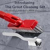 Grout Brush with Long Handle & Handheld Stiff Bristle Scrubber, V-Shaped Grout Cleaner Brush with Telescopic Handle for Easy Cleaning & Storage - Grout Cleaning Brush for Tile Floors by Foxtrot Living