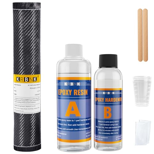 Krbnk 5FT Carbon Fiber Repair Kit, 12" Carbon Fiber Cloth Roll, 8OZ Epoxy Resin 4OZ Hardener, DIY Carbon Fiber Fabric Sheet Fibra de Carbono para Carro