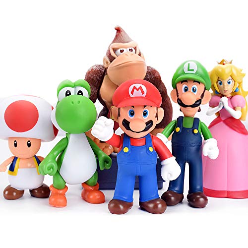 ABESSLON 6pcs/Set Mario Figures Toy - Mario & Luigi Figurines – Yoshi & Mario Bros Action Figures Mario Toy