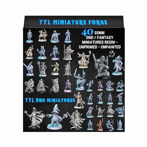 Ultimate 40-Piece Miniature Set – 40 Unique Fantasy Models for DND & Tabletop RPGs – Unpainted Resin Miniatures for Dungeon Masters & Painters – Premium 32mm Scale Figures