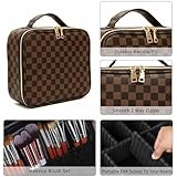 Makeup Bag,3 Pcs Brown Checkered Bags Set,Portable Makeup Bag with Adjustable Partition,Large Capacity Pouch,Travel Cosmetic Bags,Makeup Brushes Bag,Waterproof Toiletries Bags,Designer Bags for Gift