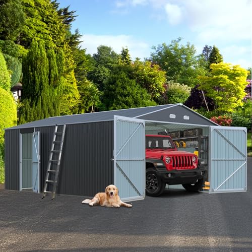 FammyLoft Metal Garage Shed 20x13 FT, Sheds & Outdoor Storage Clearance, Outdoor Storage Shed for Car, Truck, Bike, Lawnmower, Backyard Tool House, Boasting 2 Doors and 4 Vents, Dark Gray