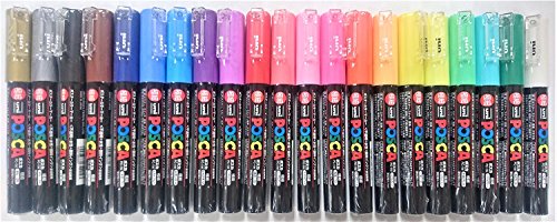 Uni Posca Paint Marker Pen, Extra Fine Point(PC-1M), 21 Colors Set with Original Vinyl Pen Case