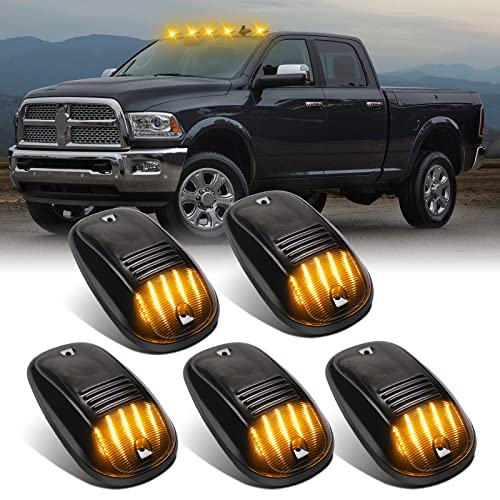 SHINEFIT LED Cab Clearance Lights Replacement for Ram 1500 2500 3500 2003-2018 / Ram 4500 5500 2011-2018, 5PCS Amber Smoked Top Cab Roof lights for Ram Trucks