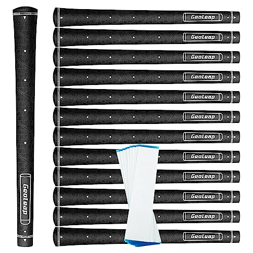 Geoleap Golf Grip Set of 13- Grips with 15 Tapes and Grips with All Repair Kits for Choice,Memory Point assists Hand Placement,Premium Rubber Golf club Grips with Corrugated Textured Control