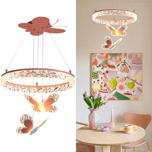 MinMinCheng Butterfly Pendant Light for Girls Bedrooms – 3D Butterfly LED Chandelier with Dimmable 58W Hanging Lamps, Pink Kids Room Lighting Fixture for Playrooms, Nurseries & Princess-Themed Décor