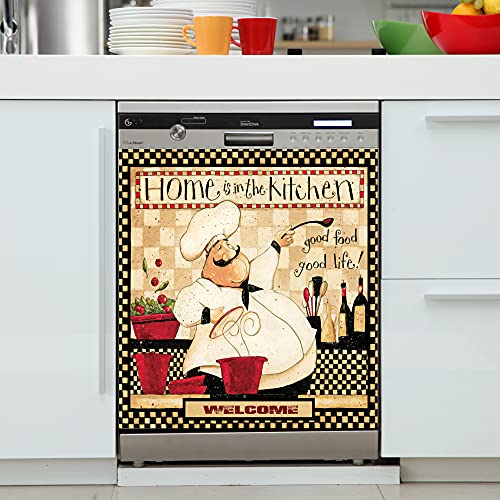 Yosa Chef Magnet Sticker, 23x26inch Plaid Dishwasher Sheet Decal, Classic Kitchen Refrigerator Door Decorative, Good Food Good Life Dishwasher Cover Panel Decals