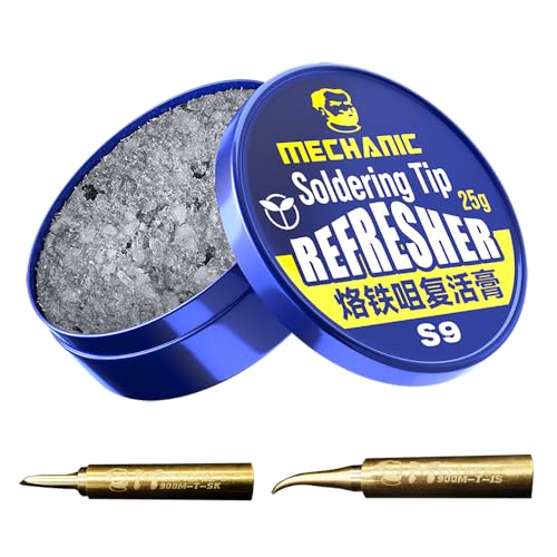 4-in-1 Kit 2 Pieces Solder Iron Tip Refresher Paste With 2 Pieces Copper Soldering Iron Tip,Welding Iron Head Resurrection Cream,Soldering Tip Tinner Cleaner,Lead Free Oxidation Cleaning Paste Flux