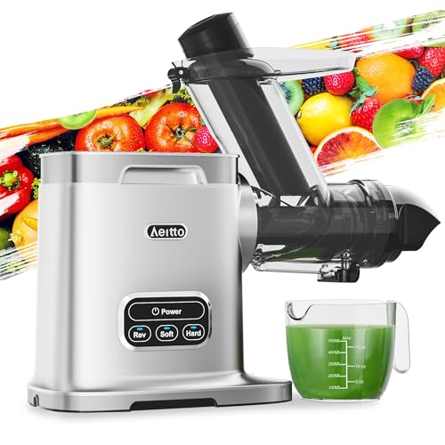 Aeitto Cold Press Juicer Machines, 3.6 Inch Wide Chute, Large Capacity, High Juice Yield, 2 Masticating Juicer Modes, Easy to Clean Slow Juicer for Vegetable and Fruit, Silver
