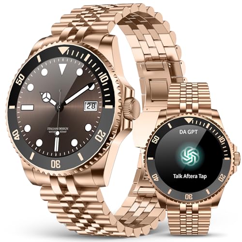 2025 DA GPT Smart Watch, Deep Search, Heart Rate, Blood Pressure, Blood Oxygen, Sleep Monitor, 107 Sports Modes, Waterproof Round Watch, 1.19-inch AMOLED Display, Compatible Android and iOS Gold Metal