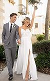 WaterDress Elegant White Lace Chiffon Wedding Dresses Long for Bride Slit Spaghetti Straps Boho Bridal Gowns 2025 White 16