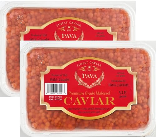 Red Caviar Salmon Roe 2 PACK, 17.6 oz. Each (Total 1 Kg) Wild Caught USA, 1000 Grams (2.2 lbs) Wild King Salmon Caviar, Ikura