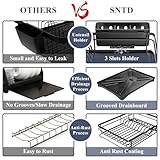 Dish Drying Rack - Stainless Steel Dish Rack for Kitchen Counter, Large-Capacity Dish Drainer with Cutlery Holder, Kitchen Organizer for Dishes, Spoons and Forks, Black