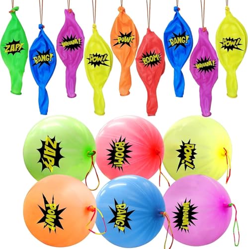 MAXDUCK 30Pack Hero Punch Balloons for Kids, Party Game Favor Supplies Decorations, Assorted Color Comic Hero Design Punch Balloons for School Classroom Game, Kids Hand Out