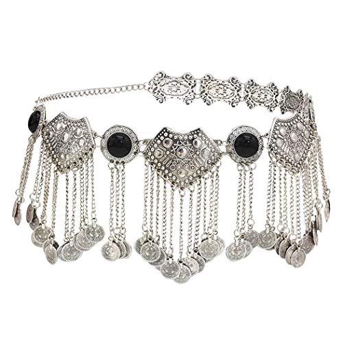 idealway Vintage Turkish Gypsy Alloy Coin Belly Body Chain Waist Chain Beach Bohemian Festival Body Coin Belt Belly Jewelry for Women … (Body Chain Black)