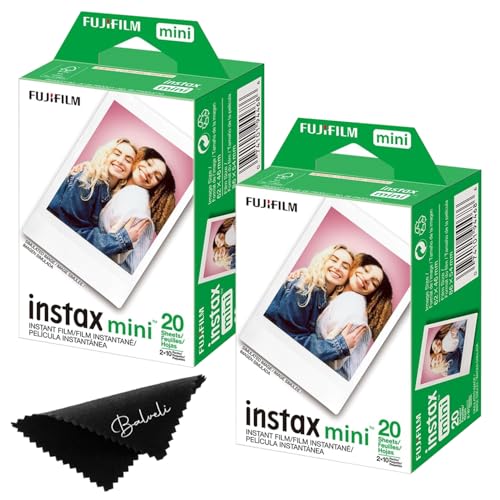 Fujifilm Instax Mini Film Two Instax Film Twin Packs - 40 EXP Total, ISO 800, Compatible with Instax Mini Evo, Instax Mini 12 Film, Instax Mini 11 Film, Mini 9-Balveli Cloth- Fuji Instant Film Mini.