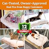 Cat Window Perch – Sturdy Cat Hammock with 4 Strong Suction Cups, Plush Faux Fur Cushion & Solid Wood Seat – Rustic Pet Bed for Indoor Cats