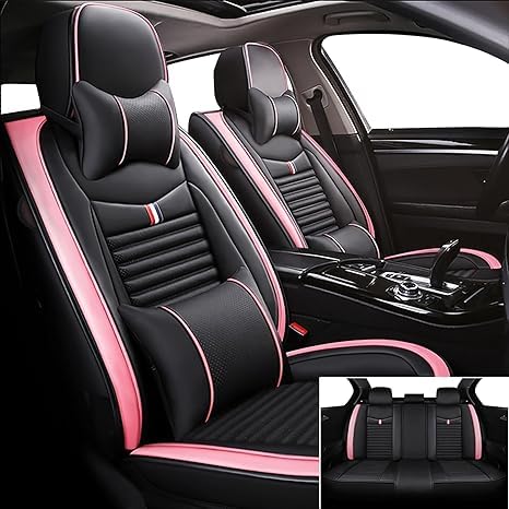 TISSARLG Car Seat Cover Fit for Volvo XC40 2019-2024, Dogs Friendly Seat Covers with Classic Design, Safe and Cozy Seat Cover for Cars, Non-Slip Car Seat Covers(Luxury 5 Seats,Black and Pink)