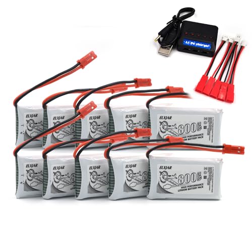 (10-Pack) 3.7V 800mAh Lithium Battery with 5-in-1 Charger for SYMA X5C X5C-1 X5 X5SC X5SW H5C V931 S5C S5W SS40 FQ36 T32 T5W H42 CW4 Remote Control Drone