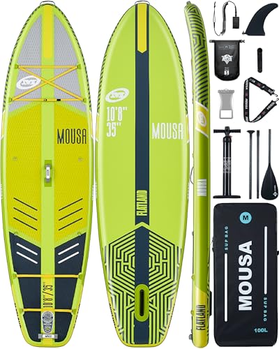 MOUSA 10’8 * 35 Extra Wide Inflatable Stand Up Paddle Board, Stable Paddleboard SUP for 2 People/Family, Anti-Slip Full EVA Deck,Shoulder Strap, 3 Handles, 100L Backpack, All-Round Sup Board, Big Fin