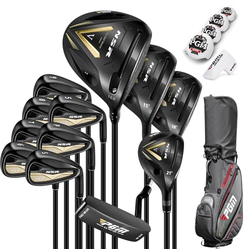 PGM Men's Complete Golf Club Set MTG056-1 Right Handed 14-Piece Set with Driver, Fairway Wood, Hybrid, Irons, Putter & Stand Bag - Stainless Steel Alloy for Beginners & Intermediate Golfers