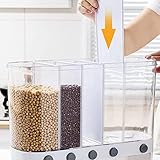 Xilei Dry Food Dispenser,Wall mounted 5 Grid Cereal Dispenser,Rice dispenser 25 pounds Kitchen Storage with Measuring Cup