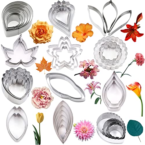 Colorkitchenware 42Pcs Stainless Steel Gum Paste Flower Cutter Set Fondant Flower Cutter Gumpaste Flower Molds Sugarcraft Flower Making Tool for Wedding,Birthday Cake Decorating