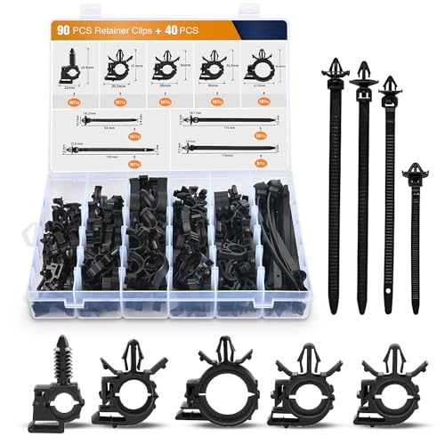 GOOACC 130Pcs Car Wire Loom Routing Clips Assortment - 9 Different Sizes Universal Wiring Harness Routing Clip Replacement Parts for Honda GM Mazda